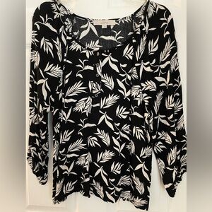 LOFT Black and White Leaf Pattern Blouse